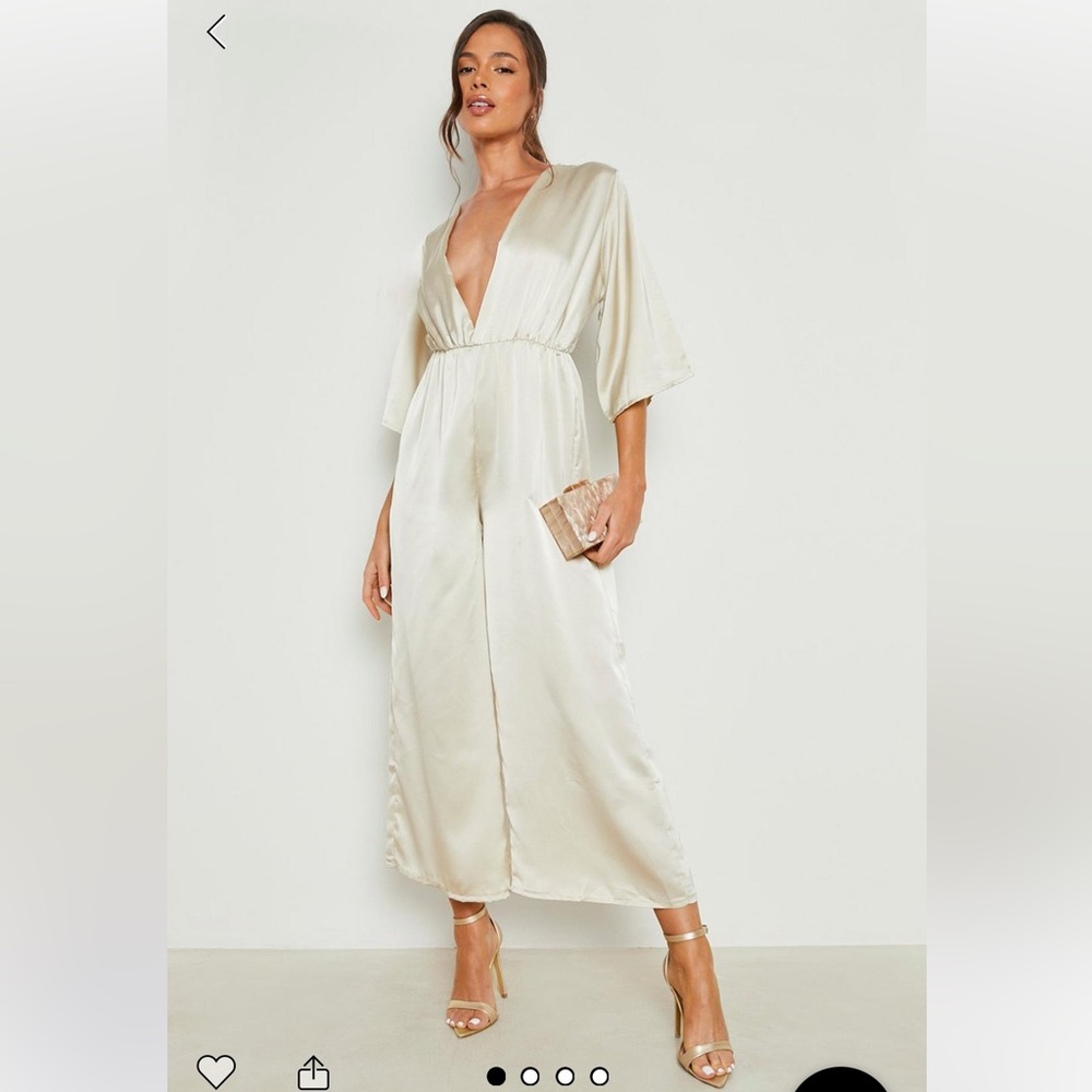Boohoo wrap satin jumpsuit in champagne